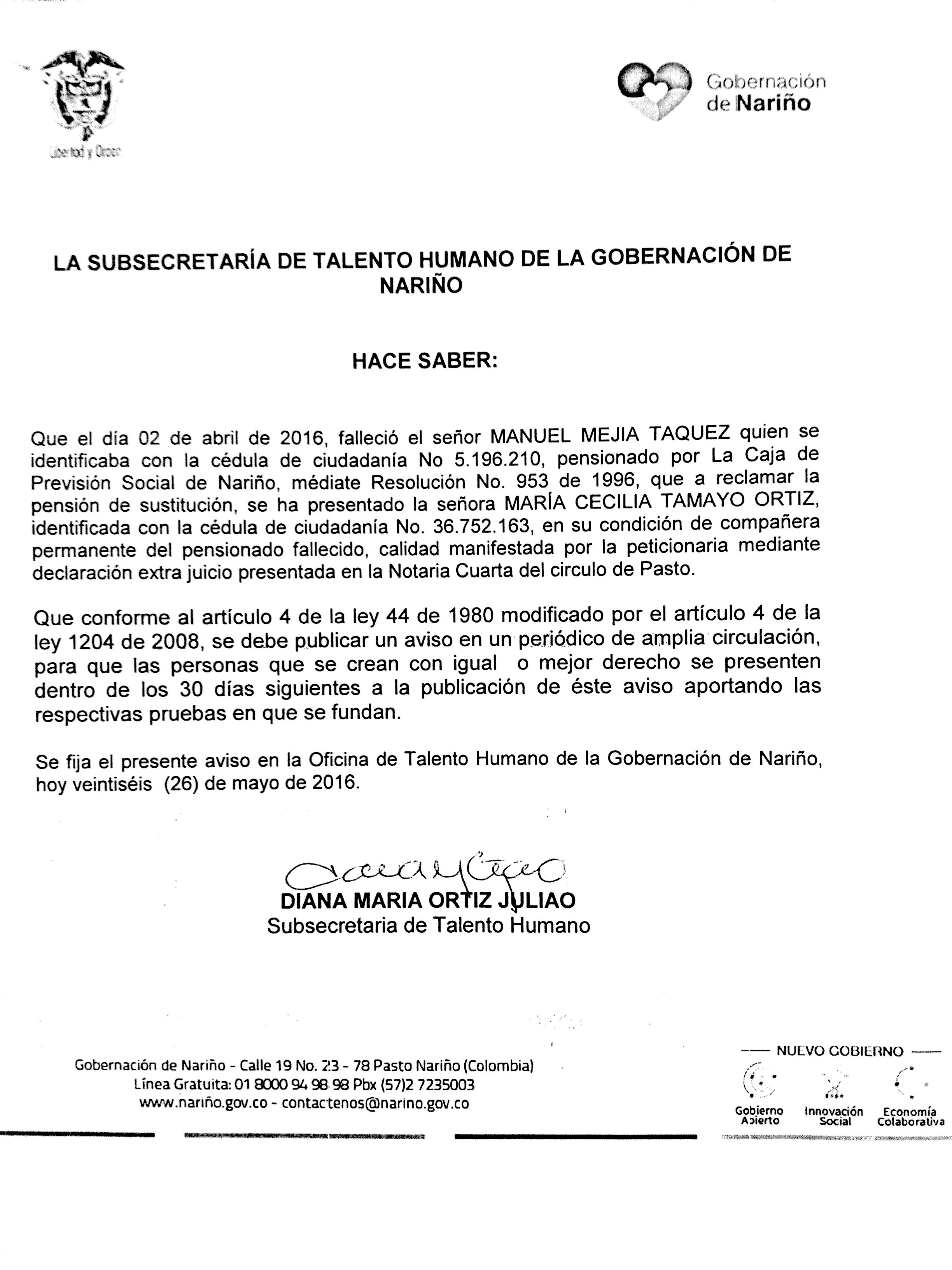 ANUNCIO MANUEL MEJÍA